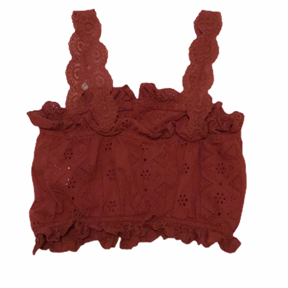 New! Boho eyelet crop top in rust - Picture 11 of 13